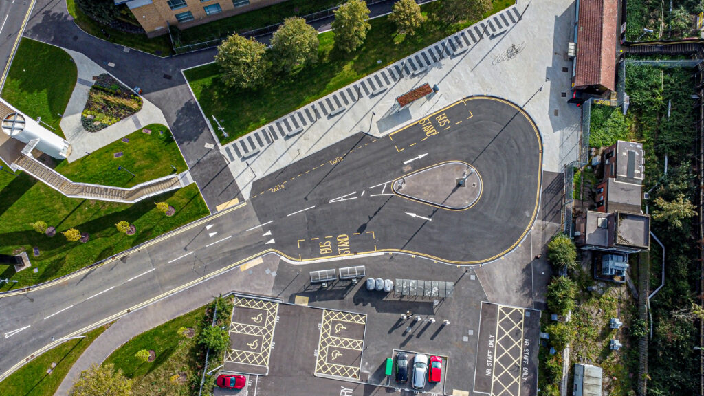 New paving and kerbs around Winnersh Triangle railway station