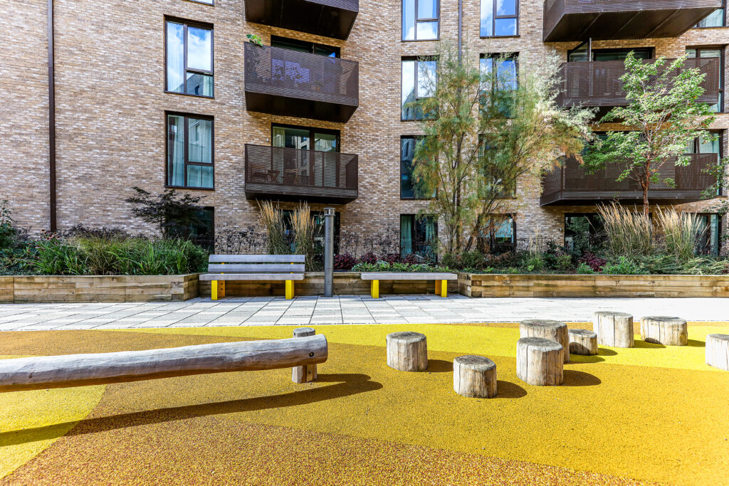 Hard landscaping and paving at Hallsville Quarter Phase 3, Canning Town