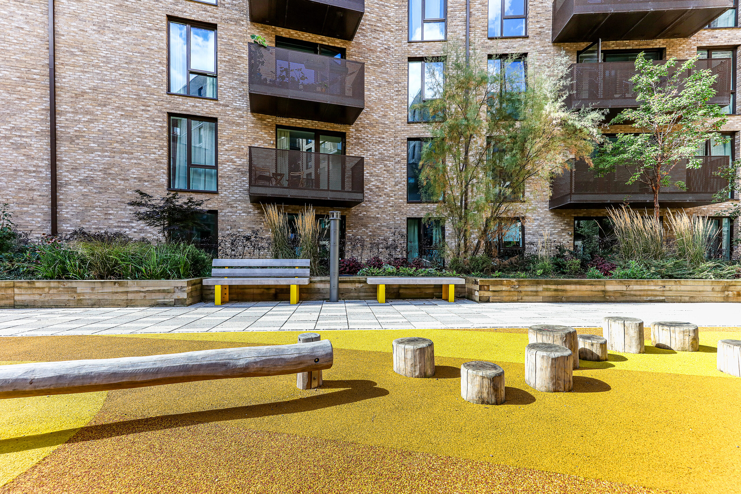 Hard landscaping and paving at Hallsville Quarter Phase 3, Canning Town